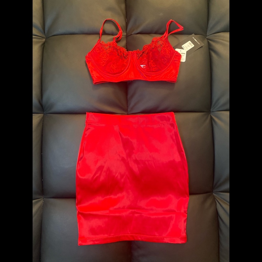 Red Lingerie Skirt Set